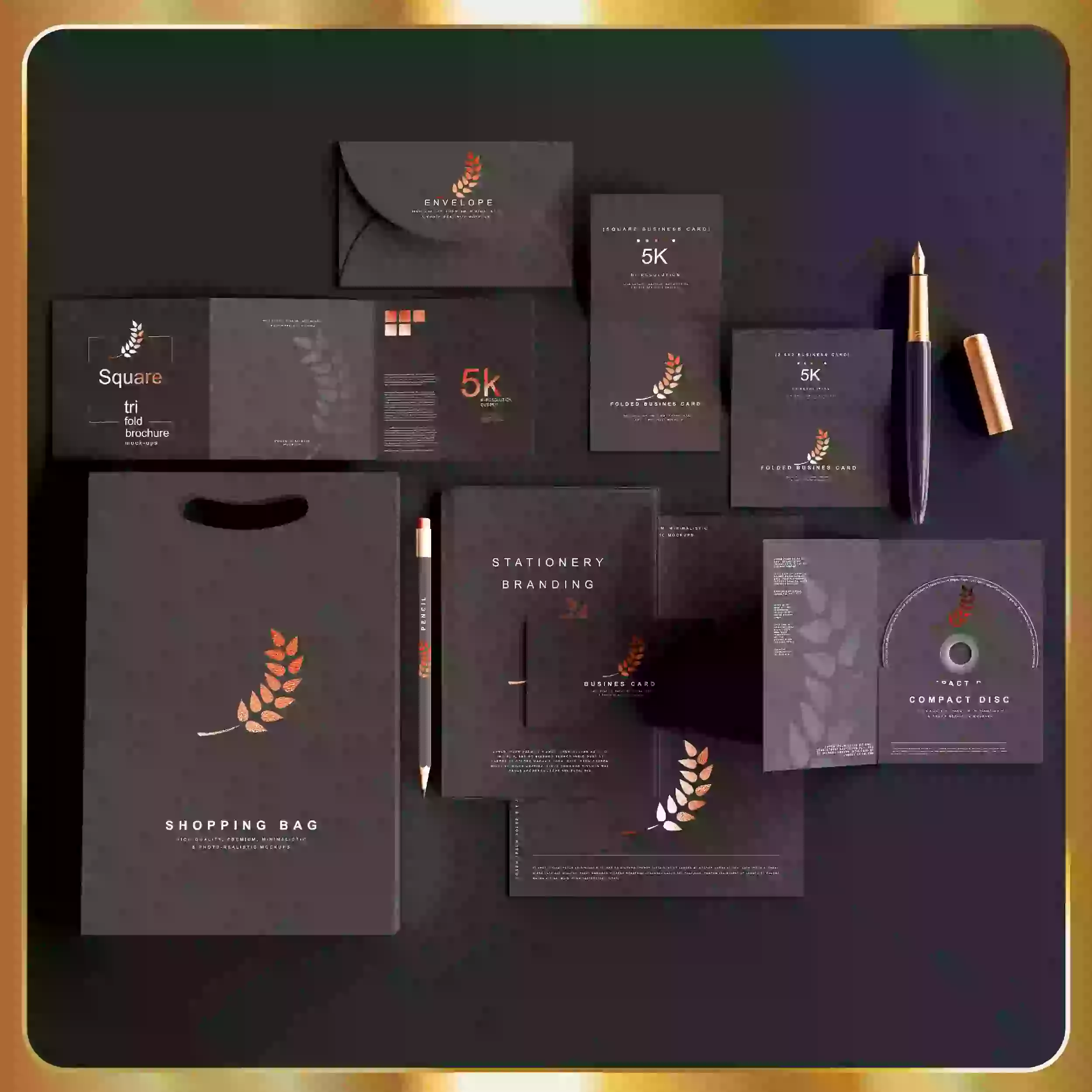 Elegant black and gold branding set
